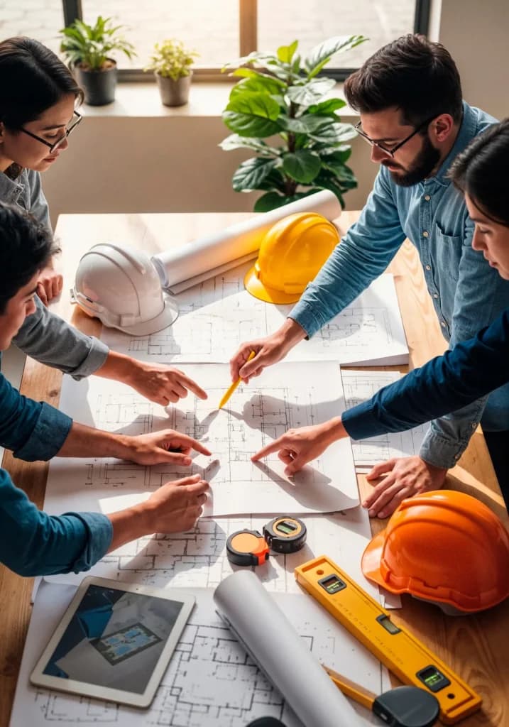 Construction team reviewing plans on site — Grace Estimating CSI coverage